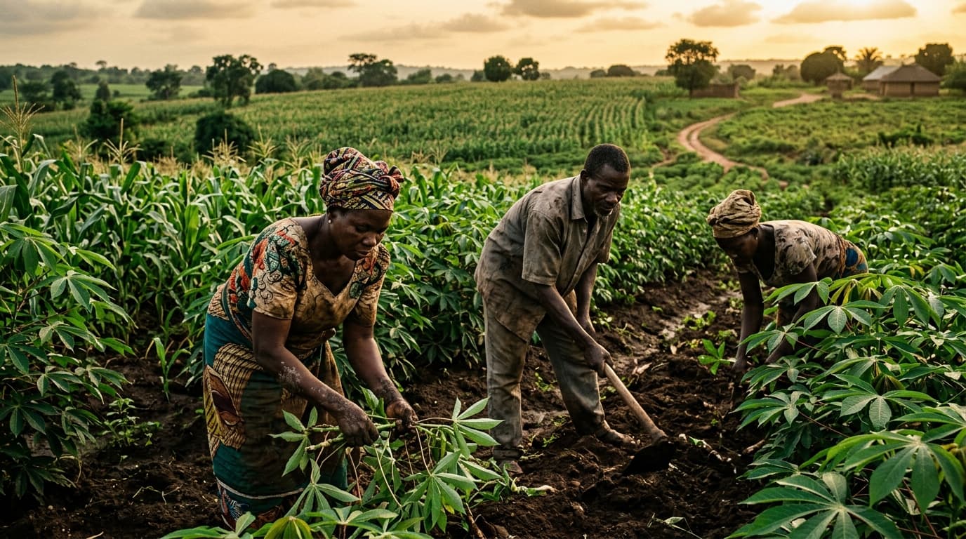 Nigerian farmers and rich agricultural landscape in Oyo State